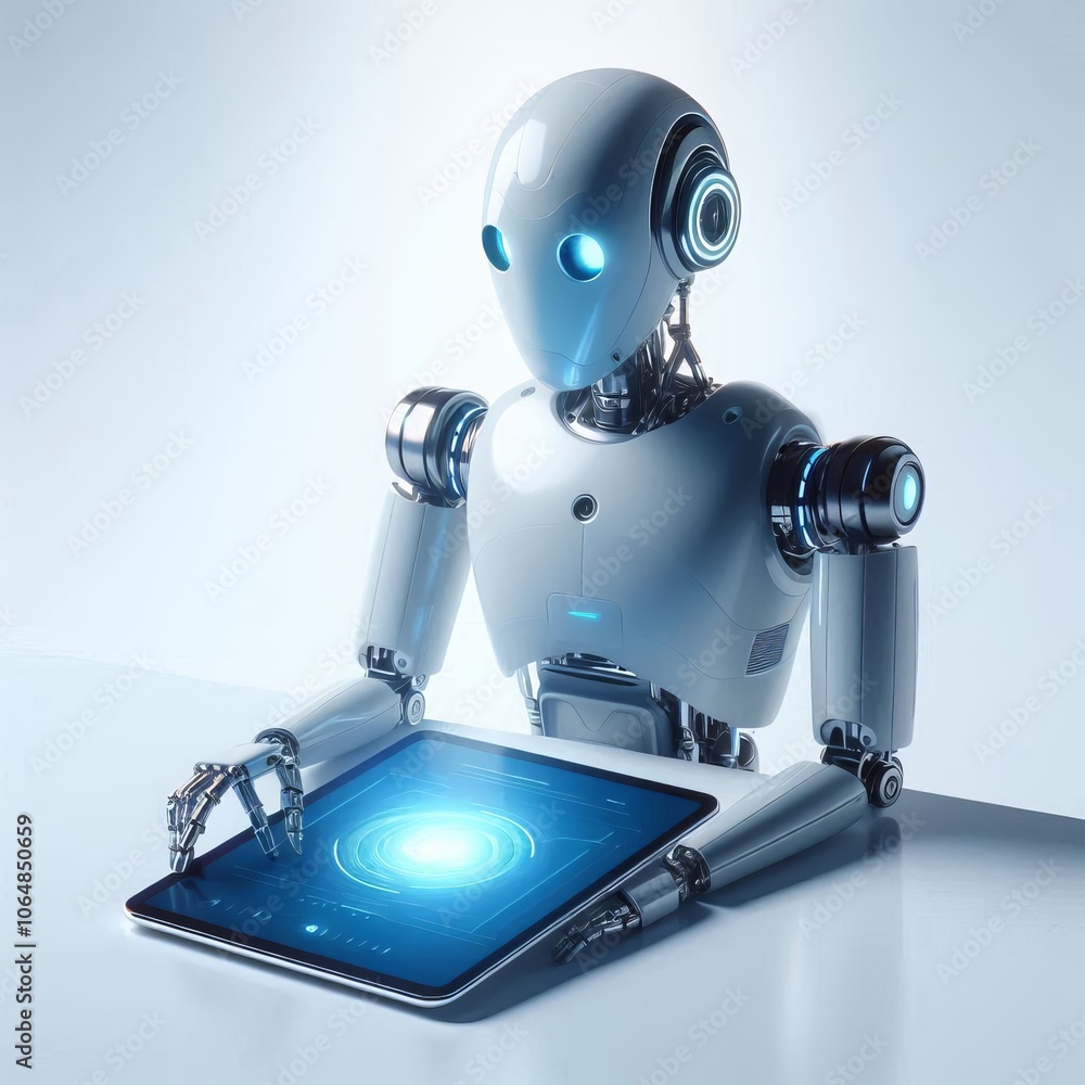 Poster isolated robot cyborg ai with technology and metal equipment, 3d rendering of a powerful robotic obj