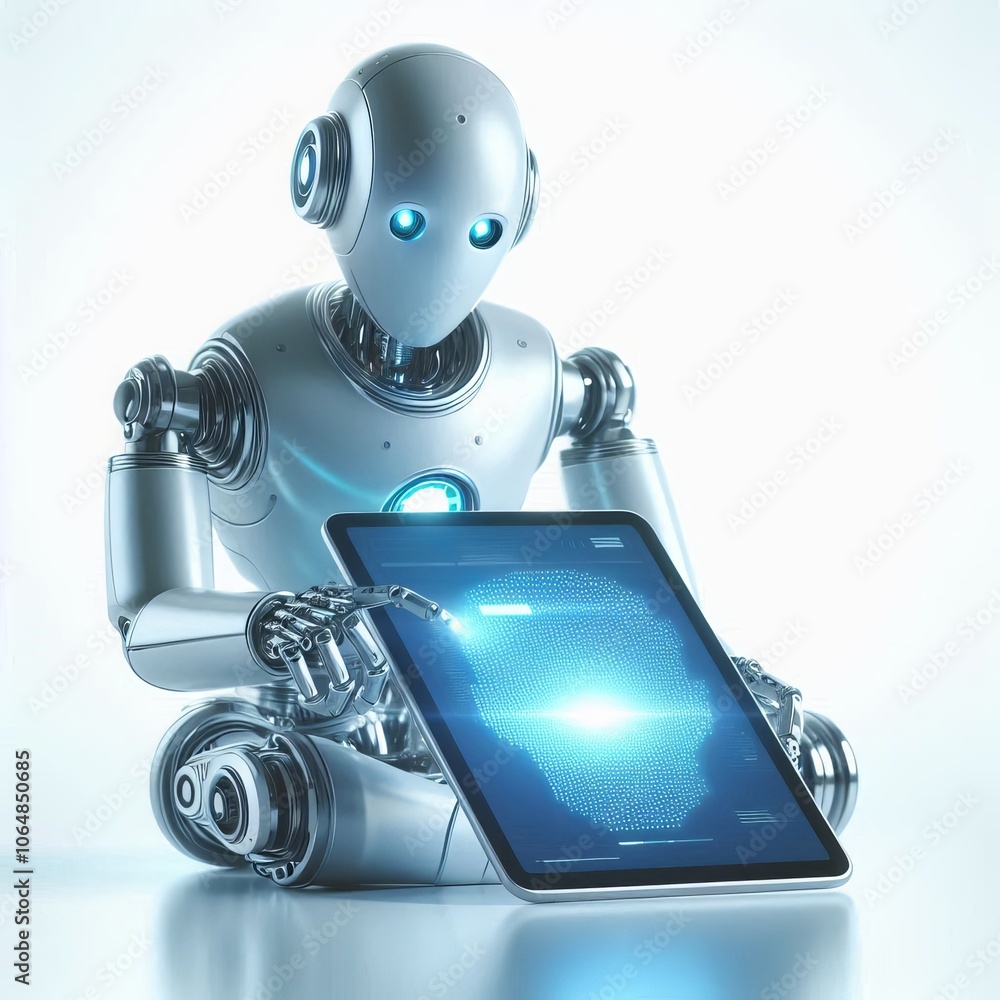 Poster isolated robot cyborg ai with technology and metal equipment, 3d rendering of a powerful robotic obj