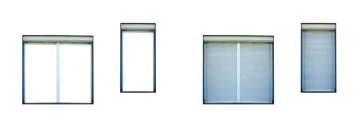 External window and door blinds. On isolated transparent background.