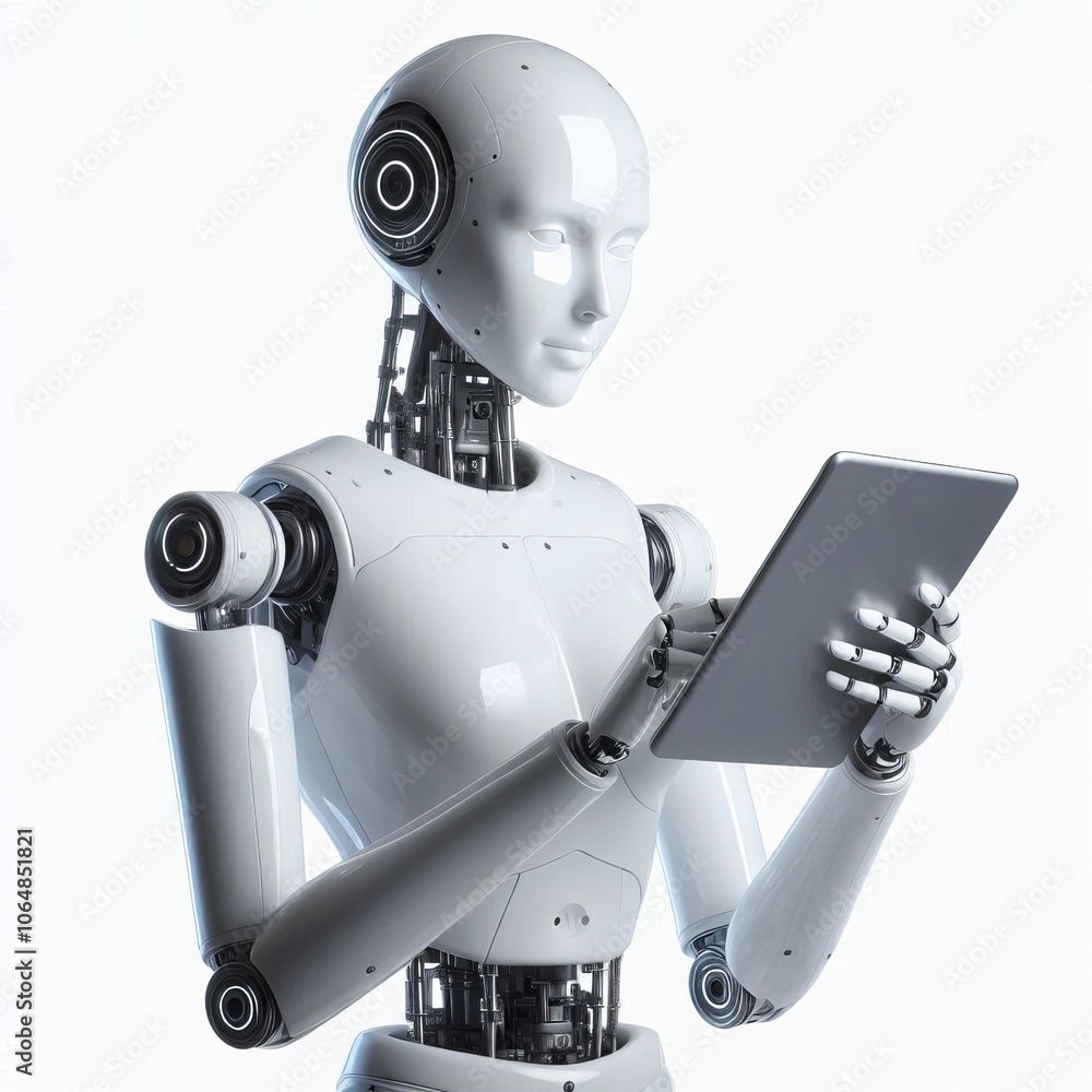 Poster female robot cyborg ai with technology and metal equipment, 3d rendering of a powerful robotic objec