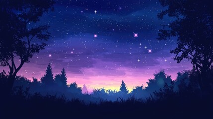 Naklejka premium Imagine a clean vector representation of a twilight sky, where dark blue transitions to deep purple with scattered stars, creating a serene nighttime atmosphere.