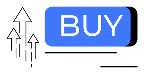 Blue Buy button with upward arrows indicating growth and progress. Ideal for ecommerce, web design, marketing, sales, online shopping, investment, and digital growth concepts. Line metaphor