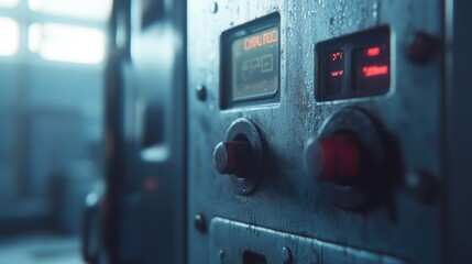 A close-up shot of the generator's control panel, capturing the details and any labels, with the surrounding area softly blurred.