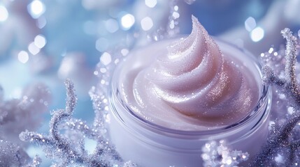 Fototapeta premium A jar of cream with a swirl of glitter on top