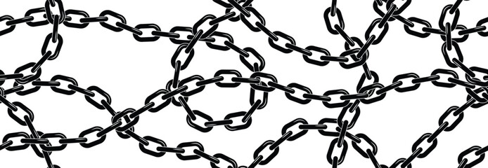 Black chains vector seamless pattern on white background.