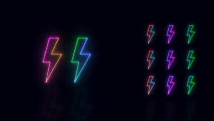 Electronic phone computer charging lightning bolt icon neon rainbow colors.