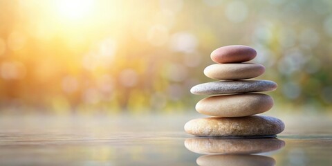 Obraz premium Serene composition of stacked zen stones against a soft pastel gradient background, symbolizing balance and tranquility