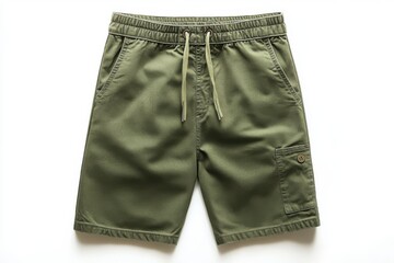 Olive green shorts on white background