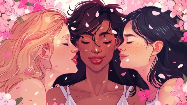 Multicultural polyamorous relationships embracing inclusivity and communication. Illustrations