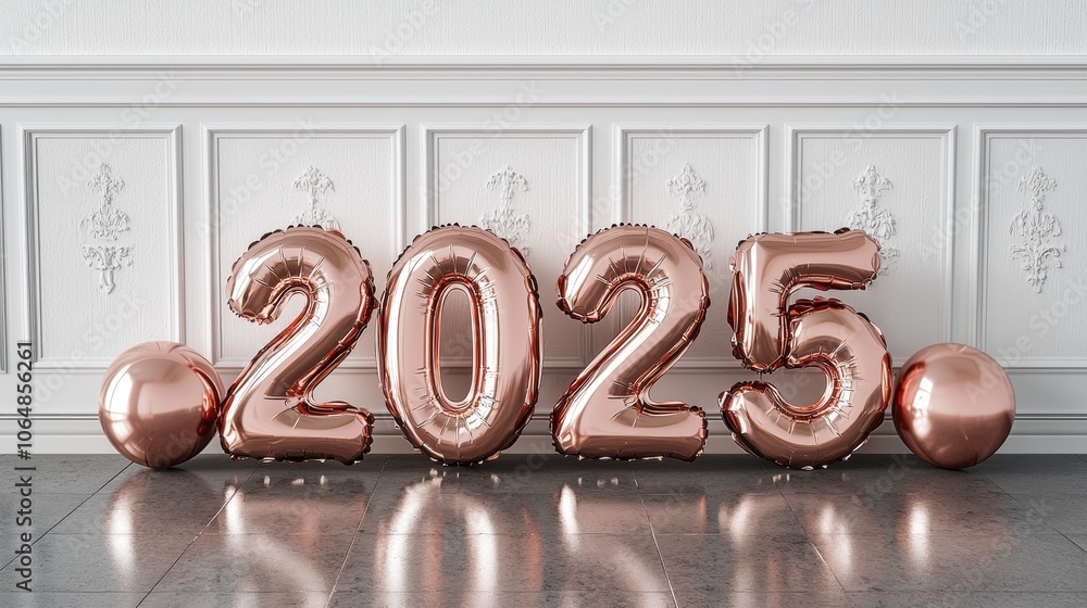 Poster a row of balloons with the numbers 2025 on them