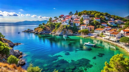 Fototapeta premium Idyllic Greek island Alonissos with crystal clear waters and charming villages, Alonissos, Greece