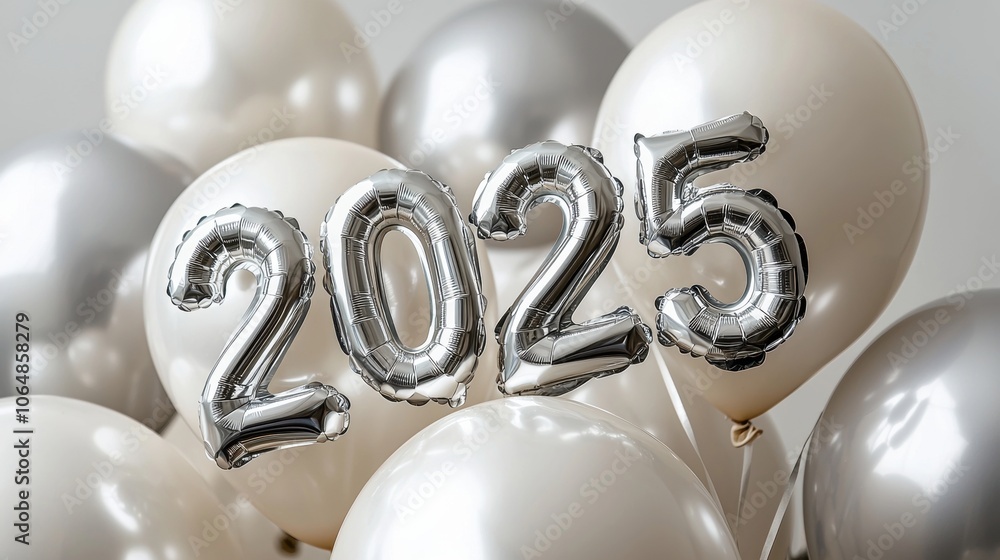Poster a bunch of balloons with the number twenty-five written on them