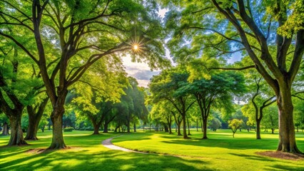 Obraz premium Beautiful park with lush green trees , nature, serene, landscape, outdoor, foliage, environment, peaceful, scenery, greenery