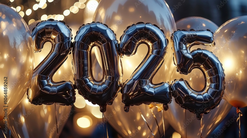 Poster a bunch of balloons with the number twenty-five written on them