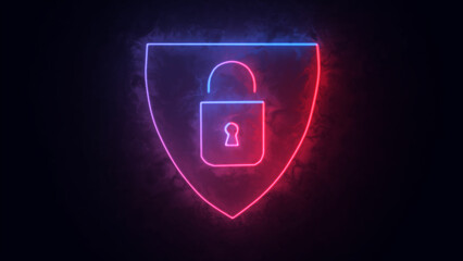 Neon Security shield or virus shield lock line art icon for apps and websites.