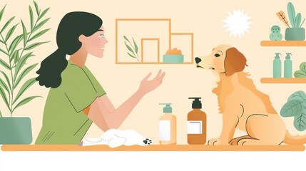 Fototapeta premium Sustainable pet care practices focusing on biodegradable, non-toxic products. Illustrations