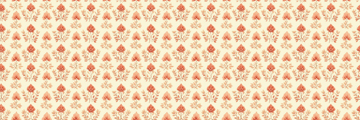 Fototapeta premium Vintage floral pattern with orange and beige tones featuring elegant flower motifs