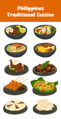Philippines Traditional and National Cuisine Illustration Set