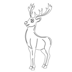 deer with antlers sketch, outline on white background, vector