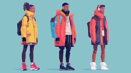 Tech-integrated fashion offering smart clothing with features like fitness tracking and temperature regulation. Illustrations