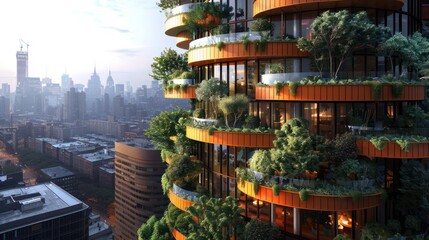 Fototapeta premium Urban farming innovations using vertical spaces to grow food sustainably in metropolitan areas.