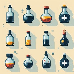 Flat Minimalistic Animated Medical Vials Vector Illustration in SVG Format