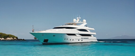 A luxurious yacht anchored near a secluded beach surrounded by pristine turquoise waters