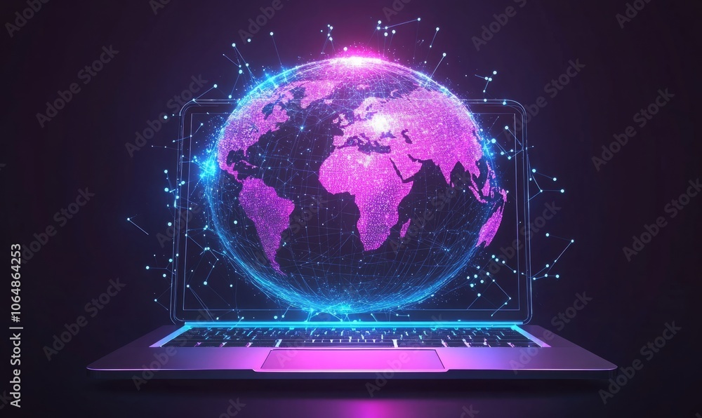 Poster ai image laptop computer online and payment digital marketing with global internet network connectio