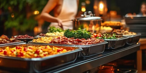 Obraz premium Indoor Buffet Catering with Delicious Food Displays