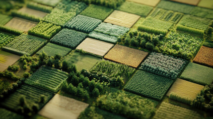 Obraz premium Aerial view of vibrant farmland showcasing patchwork fields in various shades of green and brown, highlighting agricultural diversity and natural beauty