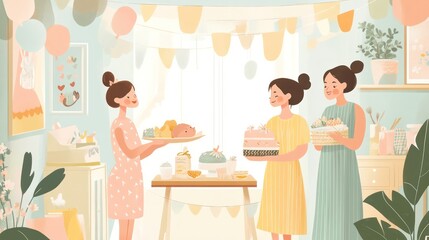 Baby shower parties filled with joy, laughter, and thoughtful gifts for the new arrival. Illustrations