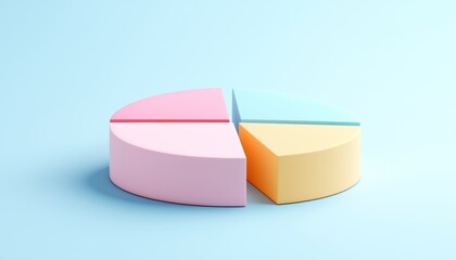 Sleek 3D pie and bar chart combo in gradient colors, floating on a smooth blue background