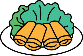 Illustration of spring rolls in line art style