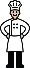 A cartoon chef is smiling and wearing a white apron