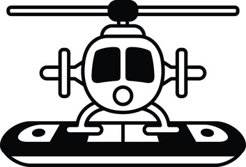 Illustration of a helicopter and a landing pad in line drawing style