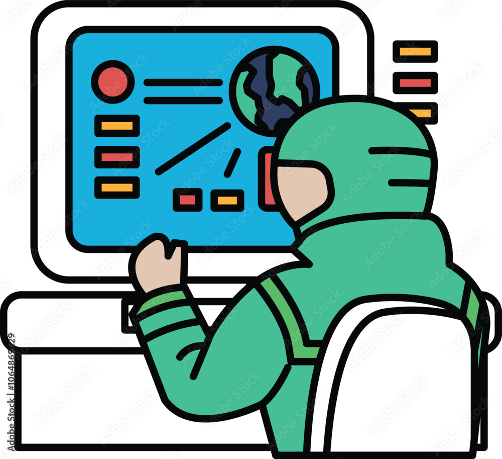 Poster a soldier is sitting in front of a computer monitor
