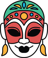 A cartoonish face with a red and green mask on it