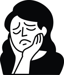 A woman is shown with her head resting on her hand looking sad