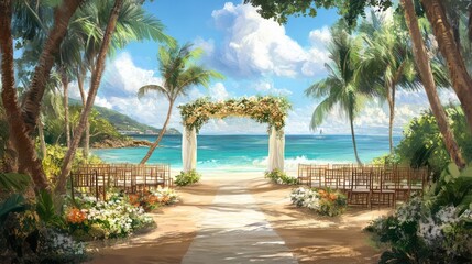 Fototapeta premium Destination weddings creating memorable experiences with breathtaking scenery and local culture. Illustrations