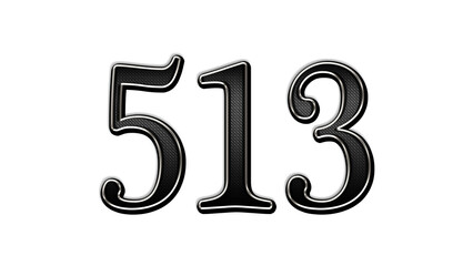 black metal 3d design of number 513 on white background.