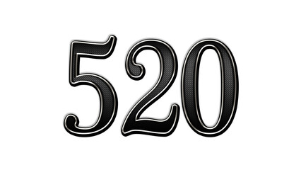 black metal 3d design of number 520 on white background.