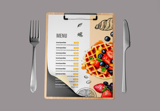 Restaurant Menu with Paper Fold Mockup