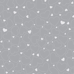 Vector seamless texture with hearts on a grey background. Isolated on white background