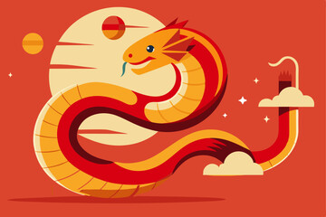 Obraz premium Abstract minimalist chinese new year design featuring a serpent and lunar elements