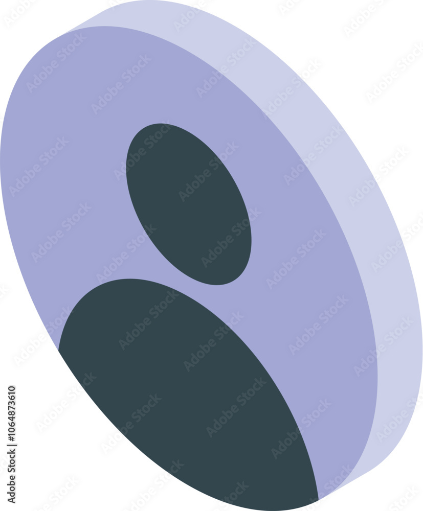 Poster round button showing user profile with isometric projection, perfect for apps and websites