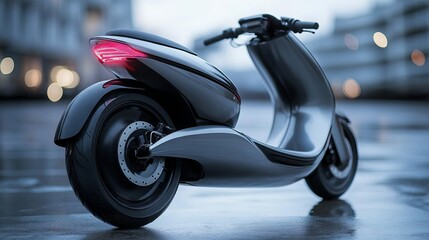The scooter's rear wheel features both a disc brake and a foot brake, providing enhanced stopping power and control. 