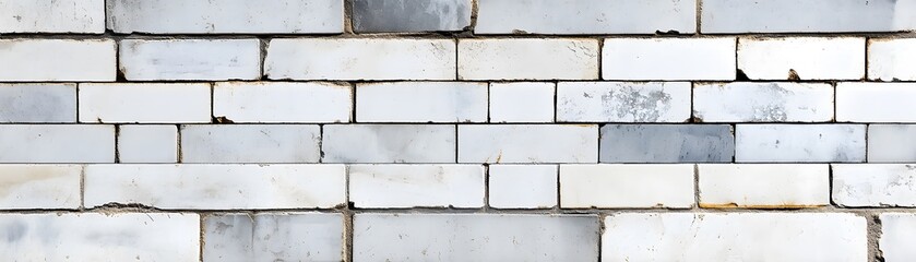 White Brick Wall with Worn Mortar and Uneven Grout Lines
