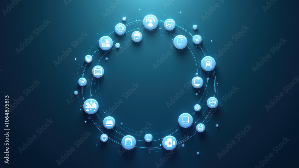 Poster the image depicts a circular formation of interconnected dots with a glow effect, symbolizing networ