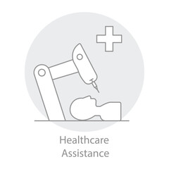 Healthcare Assistance Icon – Medical Robot Supporting Patient Care with Cross Symbol for Health Services