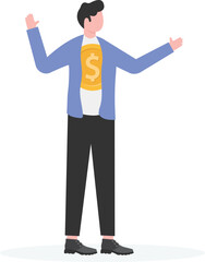 Suit reveals dollar symbol on shirt. Recruitment target vector concept

